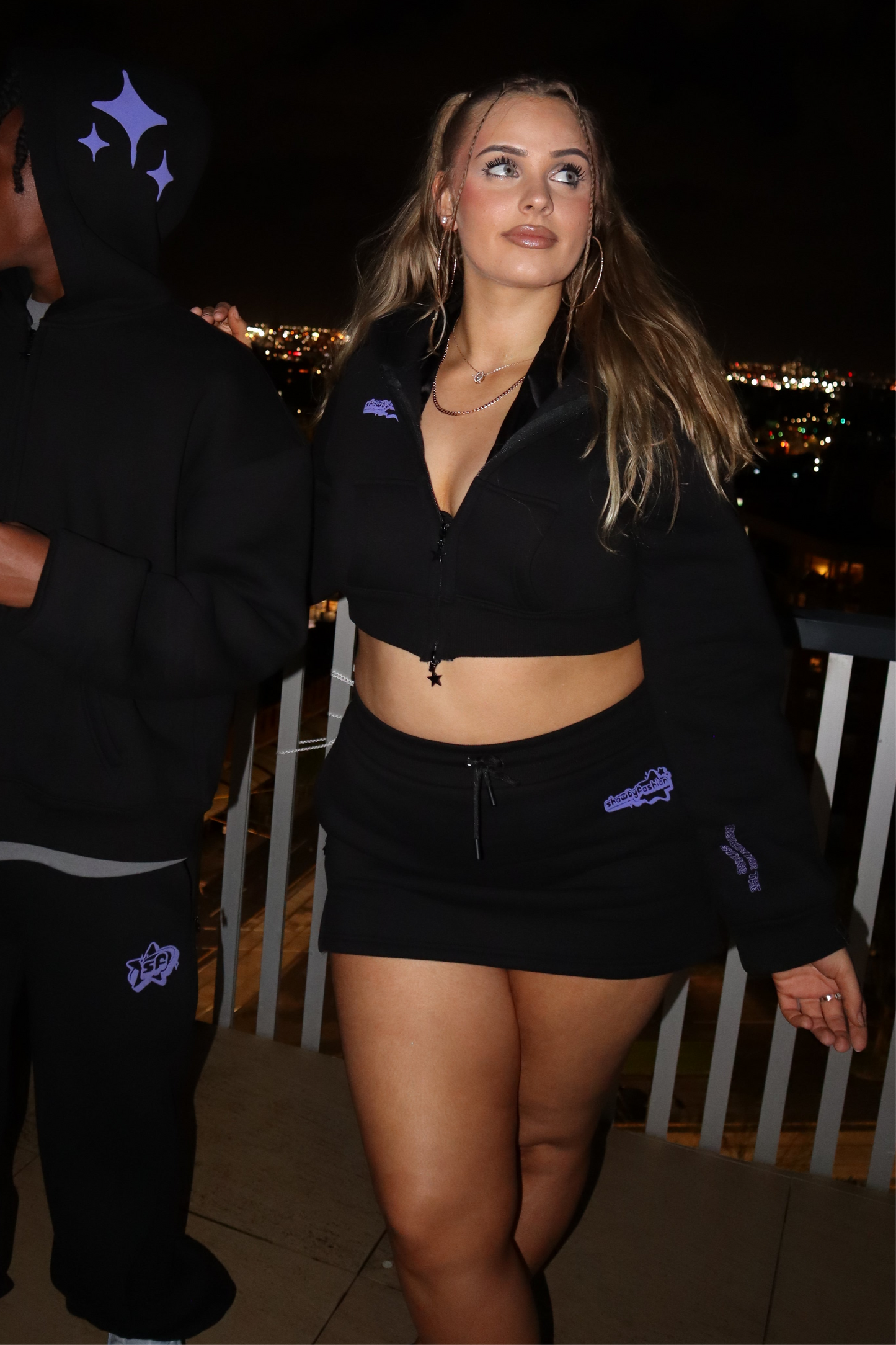 Cropped Star Zipper Jacket - Purple