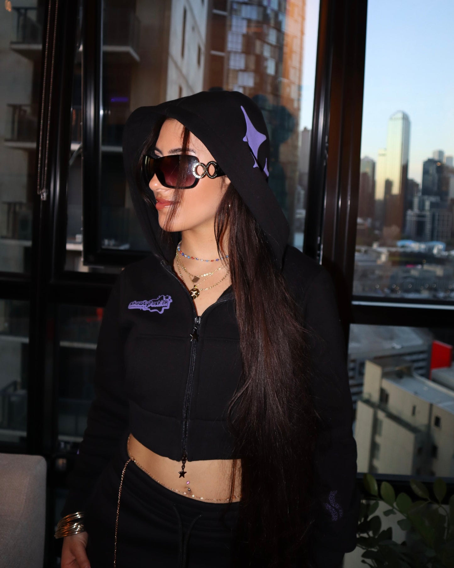 Cropped Star Zipper Jacket - Purple