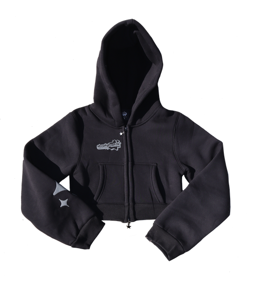 Cropped Star Zipper Jacket - Grey